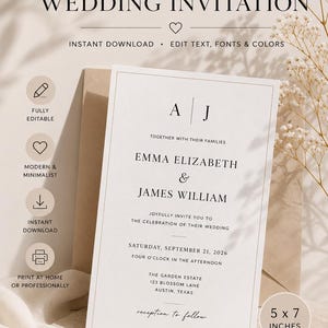 Editable Wedding Invitation Template, Minimalist Wedding Invitation, Modern Wedding Invite, Canva Wedding Template, Instant Download