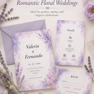 Lavender Watercolor Wedding Invitation Template, Purple Floral Wedding Invite, Editable PowerPoint Invitation, Printable Wedding Invite image 2
