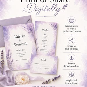 Lavender Watercolor Wedding Invitation Template, Purple Floral Wedding Invite, Editable PowerPoint Invitation, Printable Wedding Invite image 7