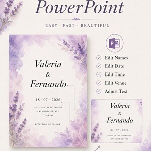Lavender Watercolor Wedding Invitation Template, Purple Floral Wedding Invite, Editable PowerPoint Invitation, Printable Wedding Invite image 6