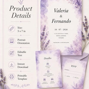 Lavender Watercolor Wedding Invitation Template, Purple Floral Wedding Invite, Editable PowerPoint Invitation, Printable Wedding Invite image 3