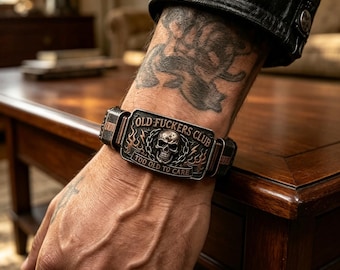 Retro Skull Biker Bracelet With Vintage Metal Plaque And Braided Leather For Men