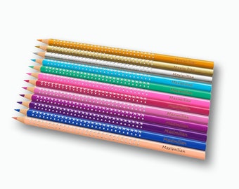 12 Faber-Castell Sparkle Buntstifte im Metalletui, individuell mit Namen graviert