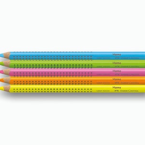 Faber-Castell, 5 Neon-Jumbo-Grip-Stifte mit Namen