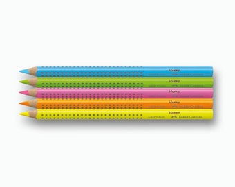 Faber-Castell, 5 Neon-Jumbo-Grip-Stifte mit Namen