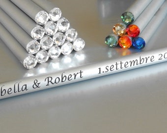 3 Silberne Bleistifte mit Kristall und Namen
