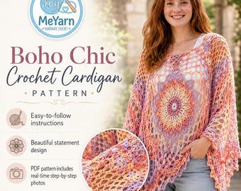 Boho Chic Crochet Cardigan Pattern, Crochet Cover Up PDF, Real Time Step by Step Images, Digital PDF + Video Tutorial