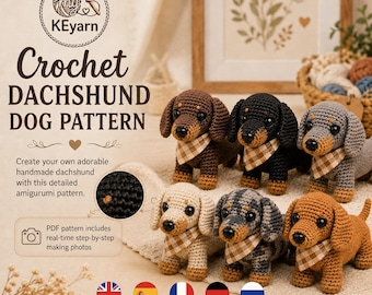 Dachshund Crochet Pattern PDF, Amigurumi Dog Pattern, Real Time Step by Step Images, Digital PDF + Video Tutorial
