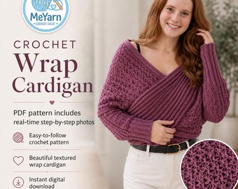 Crochet Wrap Cardigan Pattern, Women Sweater Digital PDF + Video Tutorial, Real-Time Step-by-Step Images