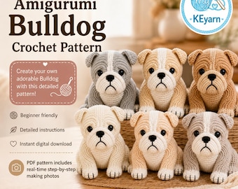 Amigurumi Bulldog Crochet Pattern PDF, English Bulldog Plush Toy, Real Time Step by Step Images, Digital PDF + Video Tutorial