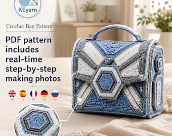 Geometric Crochet Bag Pattern PDF, 3D Hexagon Handbag Tutorial, Real Time Step by Step Images, Digital PDF + Video Tutorial