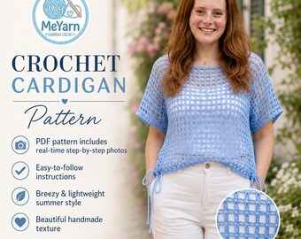 Crochet Cardigan Pattern PDF, Summer Mesh Top Crochet Pattern, Real Time Step by Step Images, Digital PDF + Video Tutorial, Lightweight Cove