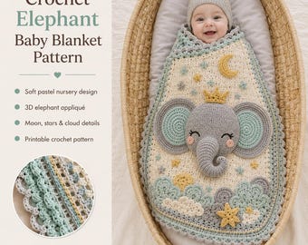 Elephant Baby Blanket Crochet Pattern PDF + Video Tutorial, Real-Time Step-by-Step Images, 3D Nursery Blanket