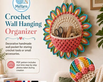Crochet Wall Hanging Organizer Pattern, Flower Mandala Wall Pocket, Real-Time Step-by-Step Images, Digital PDF + Video Tutorial