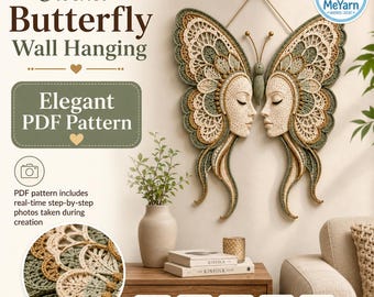 Crochet Butterfly Wall Hanging Pattern, Boho Butterfly Wall Decor PDF Pattern, Real Time Step by Step Images, Digital PDF + Video Tutorial