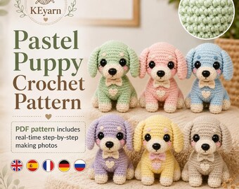 Pastel Puppy Crochet Pattern, Amigurumi Dog Plush PDF, Real Time Step by Step Images, Digital PDF + Video Tutorial