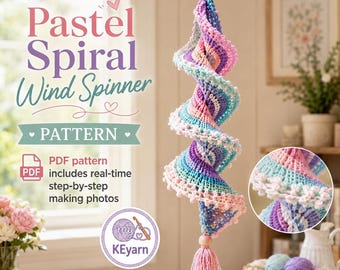 Pastel Spiral Wind Spinner Crochet Pattern, Hanging Suncatcher Decor, Real Time Step by Step Images, Digital PDF + Video Tutorial
