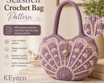 Seashell Crochet Bag Pattern, Shell Handbag PDF + Video Tutorial, Real Time Step by Step Images, Crochet Purse Pattern