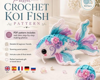 Kawaii Pastel Koi Fish Crochet Pattern, Amigurumi Fish Digital PDF + Video Tutorial, Real Time Step-by-Step Images
