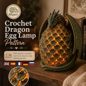 Crochet Dragon Egg Lamp Pattern, Fantasy LED Dragon Lamp PDF, Real Time Step by Step Images, Digital PDF + Video Tutorial