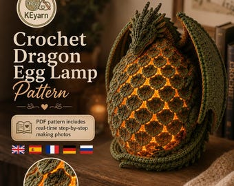 Crochet Dragon Egg Lamp Pattern, Fantasy LED Dragon Lamp PDF, Real Time Step by Step Images, Digital PDF + Video Tutorial