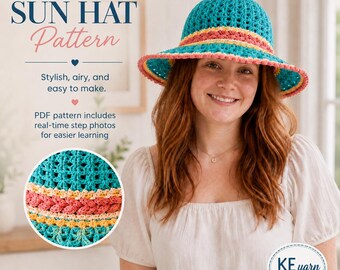 Crochet Sun Hat Pattern PDF, Summer Bucket Hat Crochet Pattern, Real Time Step-by-Step Images, Digital PDF + Video Tutorial