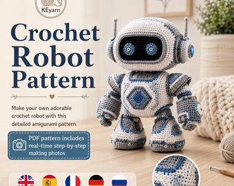 Crochet Robot Pattern PDF, Amigurumi Robot Toy, Real Time Step-by-Step Images, Digital PDF + Video Tutorial