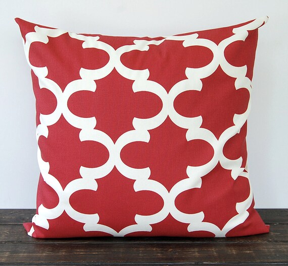 Red throw pillow cover cushion cover red and ivory natural