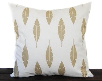 Decorative Throw pillow cushion covers Metallic Gold and White, Athena Gold Feather