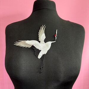 Crane Bird Sew-On Patch: Japanese Style (18cm Black Grey)