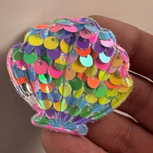 Rainbow Shell Patch, Sequin Nautical Appliqué | Fabric Base | 4.5Cm X 5Cm, Kids Beachwear image 5