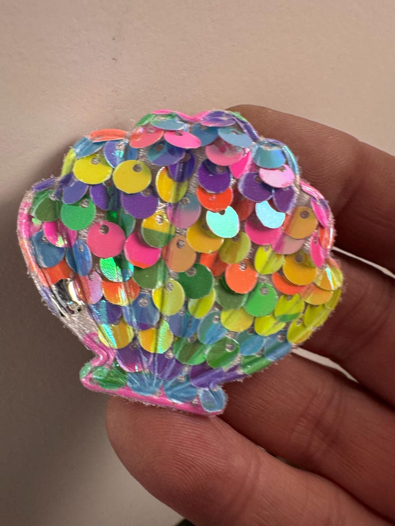 Rainbow Shell Patch, Sequin Nautical Appliqué | Fabric Base | 4.5Cm X 5Cm, Kids Beachwear image 5