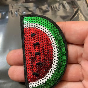 Patch sequins fruits, pastèque thermocollant (8 x 4 cm appliqués à coudre)