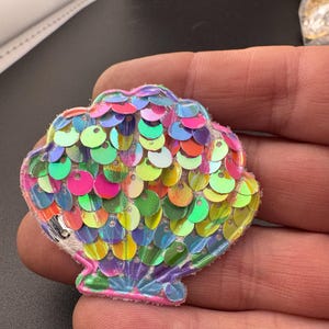 Rainbow Shell Patch, Sequin Nautical Appliqué | Fabric Base | 4.5Cm X 5Cm, Kids Beachwear image 6