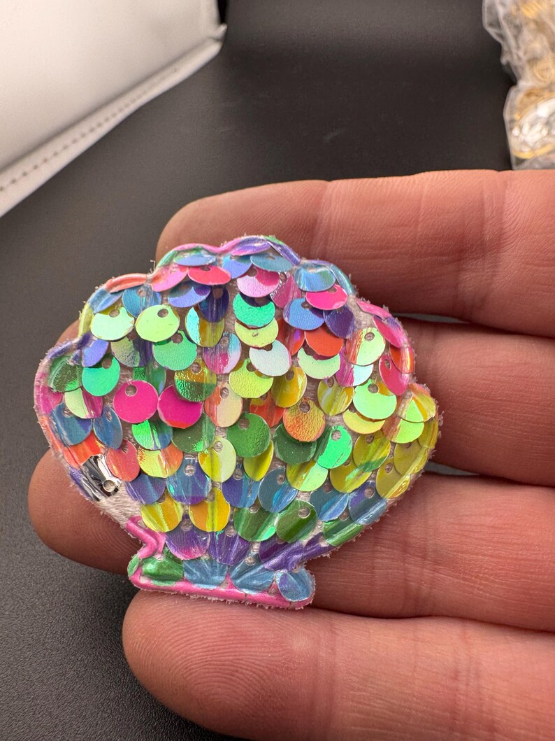 Rainbow Shell Patch, Sequin Nautical Appliqué | Fabric Base | 4.5Cm X 5Cm, Kids Beachwear image 6