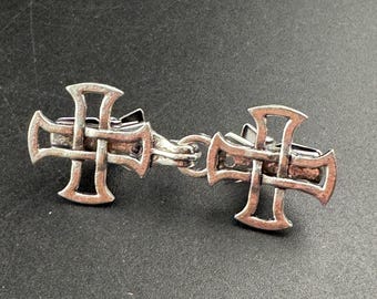 Celtic Cross Cloak Clasp: Silver Medieval Style (Double Buckle)