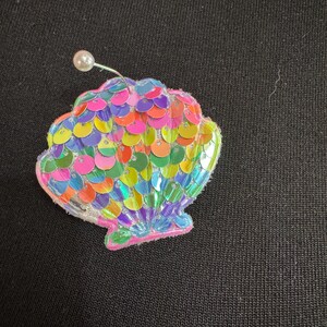 Rainbow Shell Patch, Sequin Nautical Appliqué | Fabric Base | 4.5Cm X 5Cm, Kids Beachwear image 2