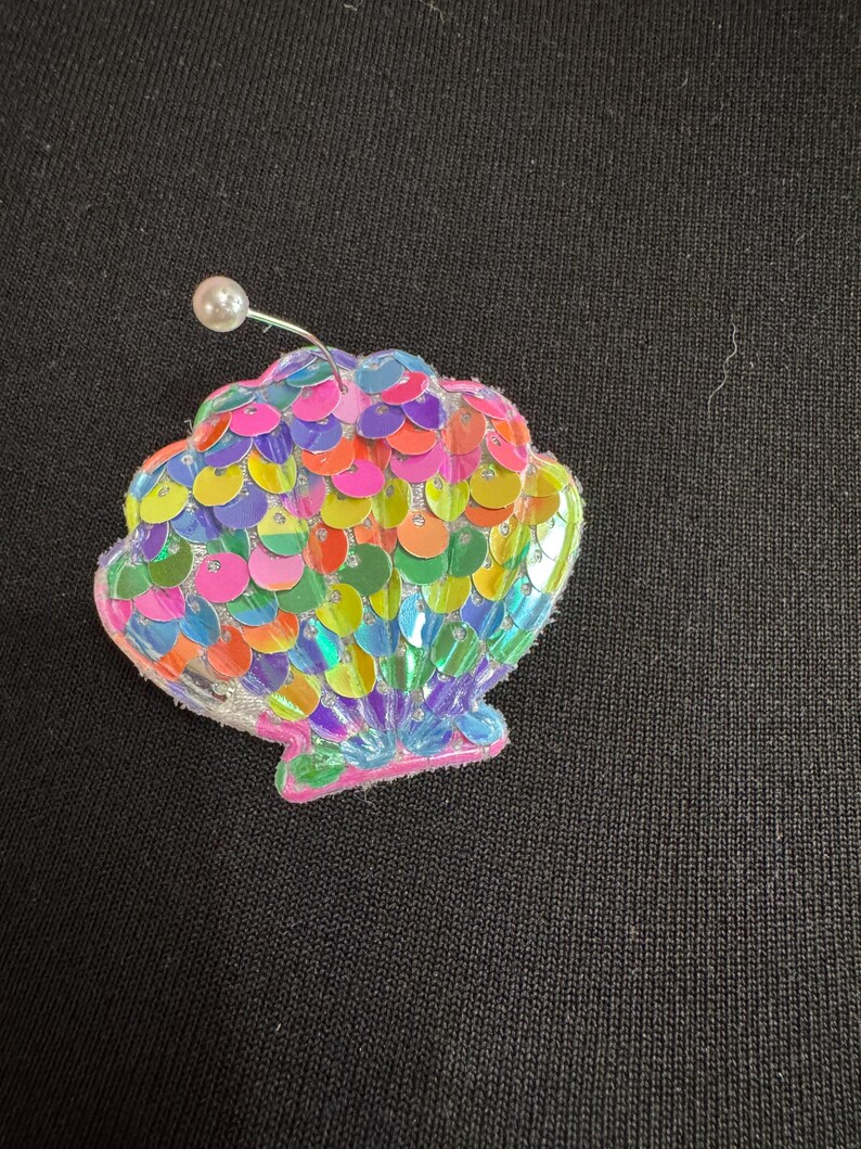 Rainbow Shell Patch, Sequin Nautical Appliqué | Fabric Base | 4.5Cm X 5Cm, Kids Beachwear image 2