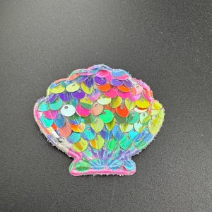 Rainbow Shell Patch, Sequin Nautical Appliqué | Fabric Base | 4.5Cm X 5Cm, Kids Beachwear image 7