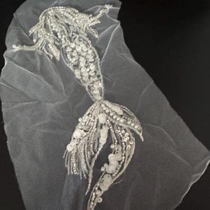 Mermaid Patch Applique: White Beads and Sequins (Large Sew-On)