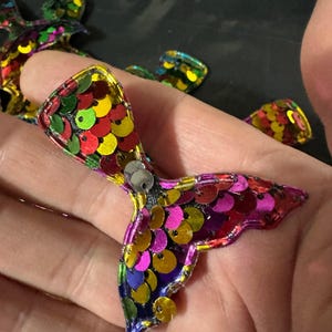 Mermaid Tail Patch: Rainbow Sequin Nautical Design (6cm x 5cm)