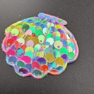Rainbow Shell Patch, Sequin Nautical Appliqué | Fabric Base | 4.5Cm X 5Cm, Kids Beachwear image 4
