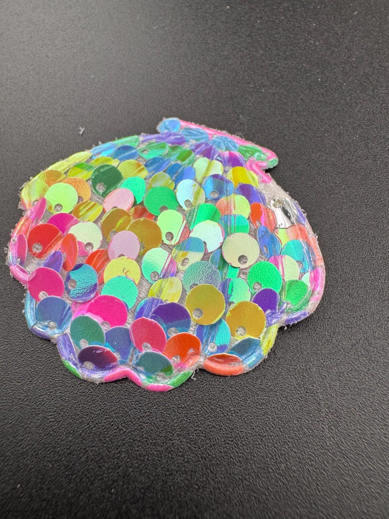 Rainbow Shell Patch, Sequin Nautical Appliqué | Fabric Base | 4.5Cm X 5Cm, Kids Beachwear image 4