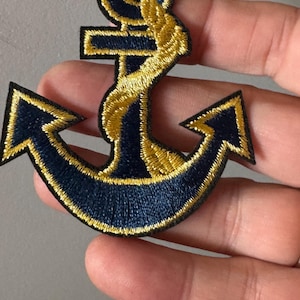 Iron On Anchor, Navy Blue Gold Appliqué | Maritime Emblem | Garment, Bag, Hat Accent | 6X7Cm