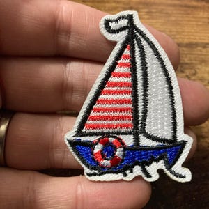 Nautical Iron-On Sailing Boat Patch, Red White Blue (6x4cm)