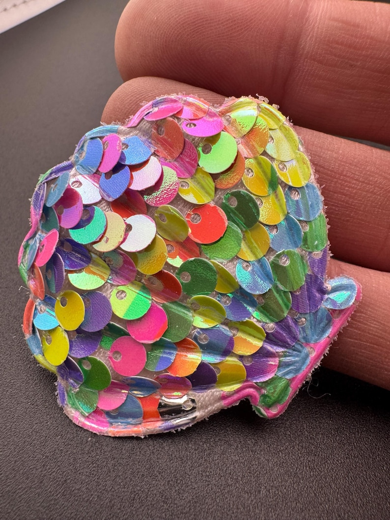Rainbow Shell Patch, Sequin Nautical Appliqué | Fabric Base | 4.5Cm X 5Cm, Kids Beachwear image 1