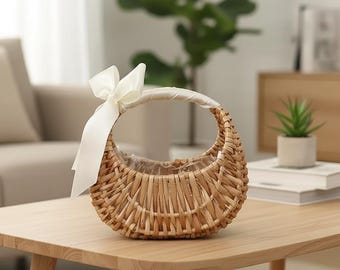 Rottingkorg för blomsterflicka, handgjord vävd förvaringskorg, boho bröllopsdekorationskorg, handkorg för blomsterflicka, förvaringsställ för hemmet