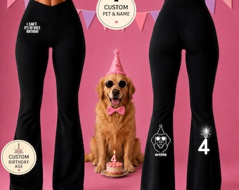Spersonalizowane legginsy urodzinowe dla psa, spersonalizowane spodnie dla kota, odzież sportowa dla golden retrievera, prezent dla mamy psa, spodnie do jogi z wysokim stanem i maślanym, miękkim materiałem dla miłośnika psów