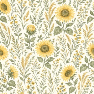 Sunflower Meadow Floral Fabric by the Yard – Quilt Backing & Table Runner Material, 60 Inch Wide – Rustic Farmhouse Cottagecore