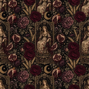 Tyg med tarotkort från Empress, metervara – 60 tum brett gotiskt quiltbakstycke och altartyg – Dark Academia Witchy Decor